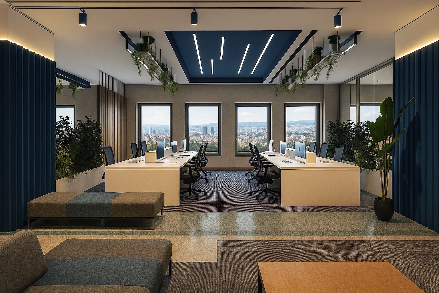 Modern ve Verimli Ofis Tasarımı | Arsey İç Mimarlık Modern ofis tasarımı, doğal ışık alan açık ofis düzeni ve ergonomik çalışma alanları