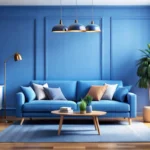 Mavi tonlarında color drenching oturma odası iç mimari tasarımı